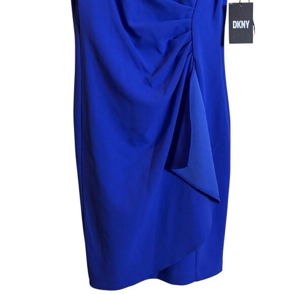 DKNY Ruched Bubble Sleeve Mini Sheath Boatneck Dress Size 4P Cobalt Blue NEW - Picture 6 of 16